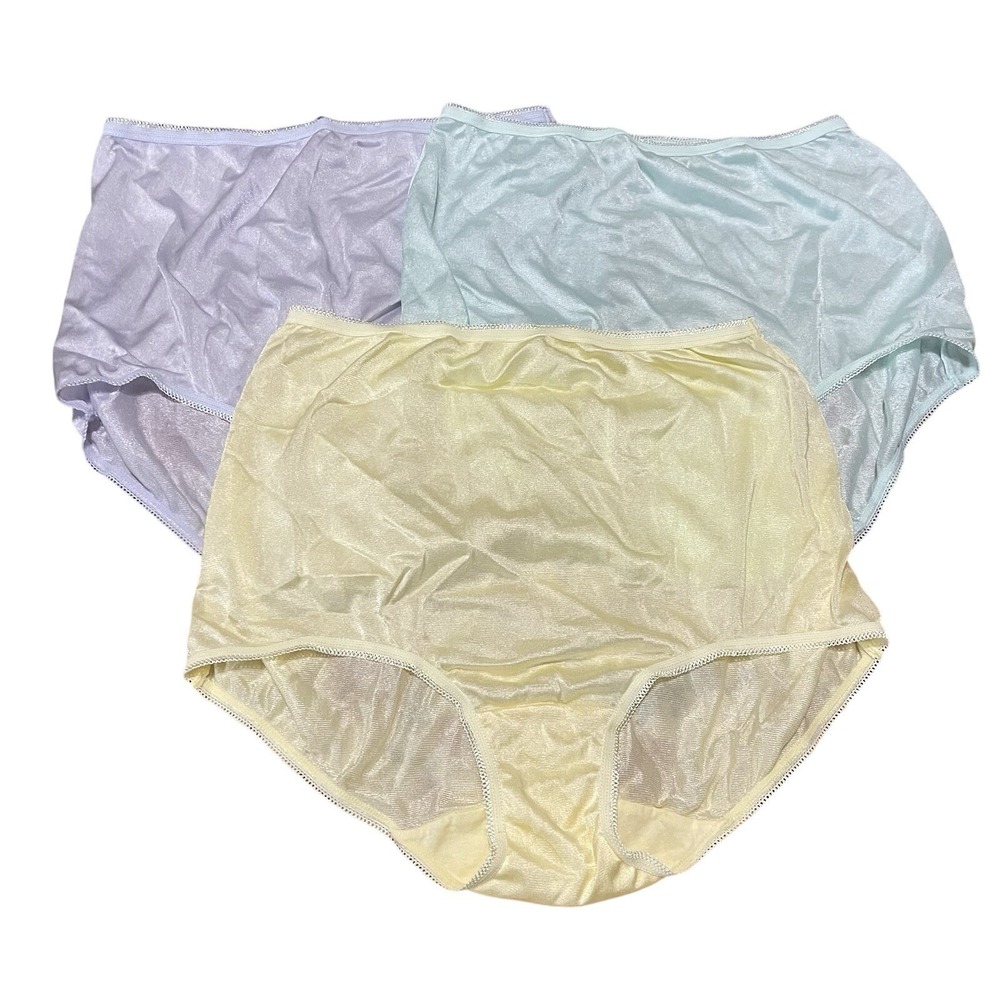 Underscore 3 Pack Womens L/7 Nylon Brief Panties‎ Pastel Colors High Waist Sissy